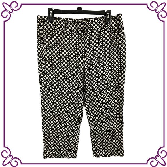 Zac & Rachel Flat Front Black & White Patterned Cropped Pants Slacks Size 10 - Picture 1 of 6